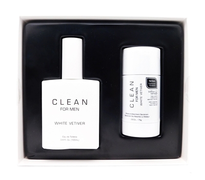 CLEAN for men White Vetiver set: Eau de Toilette 3.4 Fl Oz., Moisture-Absorbent Deodorant 2.6 Oz.