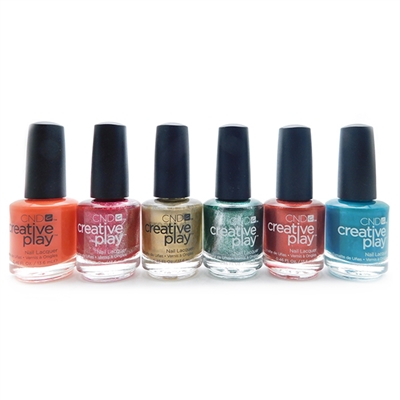 CND Creative Play Nail Lacquer set of 6: Mango About Town, Flirting With Fire, Let's Go Antiquing, Shamrock On You, Persimmon-Ality, Head Over Teal (each .46 Fl Oz.)