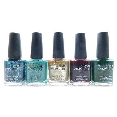 CND Vinylux Weekly Polish set of 5: Fern Flannel, Art Basil, Locket Love, Poison Plum, Serene Green (each .5 Fl Oz.)