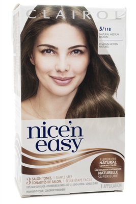 Clairol NICE 'N EASY Superior Natural Hair Color, 3 Salon Tones 1 Simple Step  5/118 Natural Medium Brown  1 application