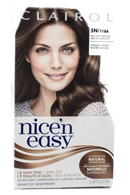 Clairol NICE 'N EASY Superior Natural Hair Color, 3 Salon Tones 1 Simple Step  5N/118A Natural Medium Neutral Brown  1 application