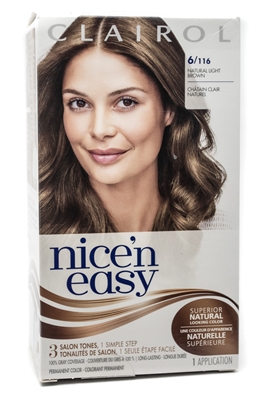 Clairol NICE 'N EASY Superior Natural Hair Color, 3 Salon Tones 1 Simple Step 6/116 Natural Light Brown  1 application