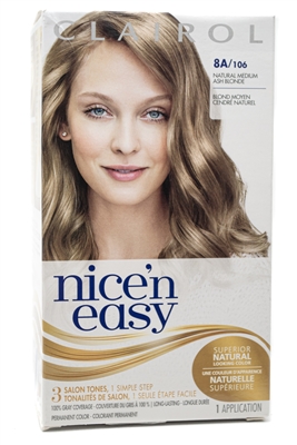 Clairol NICE 'N EASY Superior Natural Hair Color, 3 Salon Tones 1 Simple Step,  8A/106 Natural Medium Ash Blonde   1 application