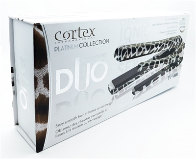 Cortex Platinum Collection Duo Flat Iron Set Giraffe Print:  1 1/4 inch plates + MINI  100% solid ceramic plates