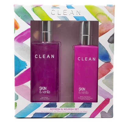 Clean SKIN & VANILLA Refresh & Nourish Set; Eau Frache and Body Lotion Spray,  5.9 fl oz each