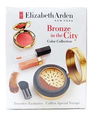 Elizabeth Arden Bronze in the City Color Collection: Pure Finish Mineral Bronzing Powder Medium .27 Oz., Kabuki Style Brush, Ceramide Cream Blush Nectar .09 Oz., Beautiful Color Luminous Lip Gloss Precious Petal .13 Fl Oz.