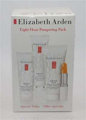 Elizabeth Arden Eight Hour Pampering Pack Including Eight Hour Cream Intensive Moisturizing Body Treatment 3.3 Oz, Lip Protectant Stick SPF 15 0.13 Oz, Intensive Moisturizing Hand Treatment 2.3 Oz, And Skin Protectant 1.7 Oz
