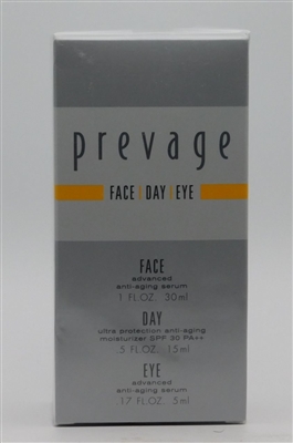 Elizabeth Arden PREVAGE Face Day Eye Set: FACE Advantage Anti-Aging Serum 1 Oz, DAY Untra Protection Anti-Aging Moisturizer SPF 30 .5 Oz & EYE Advanced Anti-Aging Serum .17 Oz