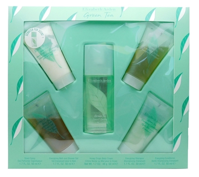 Elizabeth Arden Green Tea Gift Set: Scent Spray, Energizing Bath and Shower Gel, Honey Drops Body Cream, Energizing Shampoo, Energizing Conditioner (each 1.7 Fl Oz.)