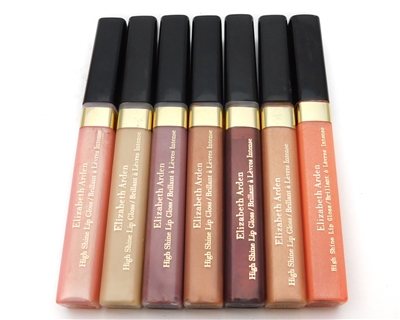 â€‹Elizabeth Arden High Shine Lip Gloss 7 piece SET;  Shimmering Pink 4, Frosted Camelia 5, Radiant Mauve 7,  Plum Wine 8, Honey Glaze 8, Golden Pond 10, Tropicoral,  New No Box,  .22oz each