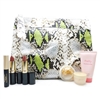 Elizabeth Arden Snake Print Bag Set: Moisture Cream .25 Oz., Gold Restorative Capsules .11 Fl Oz., Mascare Black .09 Oz., 2 Exceptional Lipsticks in Autumn and Blossom each .14 Oz., Pretty Body Lotion 1 Fl Oz.