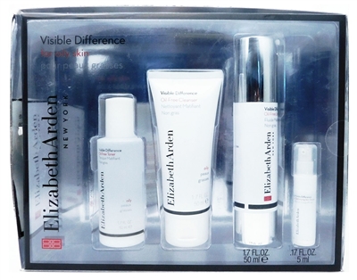 Elizabeth Arden Visible Difference For Oily Skin: Oil-Free Toner 1.7 Fl Oz., Oil-Free Cleanser 1.7 Fl Oz., Oil-Free Lotion 1.7 Fl Oz., Optimizing Kin Serum .17 Fl Oz.