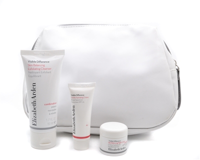 Elizabeth Arden White Visible Difference Bag Set:  Exfoliating Cleanser 1.7 fl oz, Hydrating Cream .5oz, Skin Balancing Night Cream .25oz