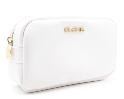 Elemis Cosmetic Bag; White with Purple Pocket Interior