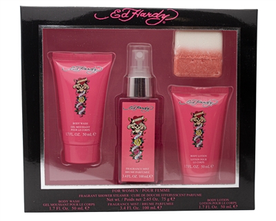 Ed Hardy Gift Set; Shower Steamer 2.6oz, Body Wash  1.7 fl oz..  Body Lotion 1.7 fl oz , Fragrance Mist  3.4 fl oz