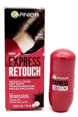 Garnier EXPRESS RETOUCH Grey Hair Concealer, Instantly Covers Grey Roots, 30 Applications, Light Brown  .34 fl oz