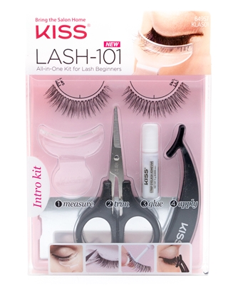 Kiss Lash-101 All-in-One Kit for Lash Beginners, Intro Kit;  1 Pair Lashes, Measure Tool, Scissors, Adhesive (.035oz), Applicator Tool, Mirror