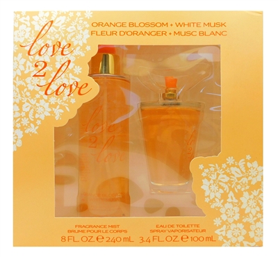 Love 2 Love Orange Blossom + White Musk Set: Fragrance Mist 8 Fl Oz., Eau De Toilette 3.4 Fl Oz.