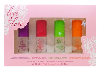 Love 2 Love Eau de Toilette Set: Freesia + Violet Petals, Fresh Rose + Peach, Jasmine + Sparkling Mimosa, Orange Blossom + White Musk (each .375 Fl Oz.)