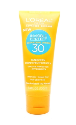 L'Oreal Advanced Suncare Invisible Protect Clear Cool Lotion 30 SPF30 3.4 Fl Oz.