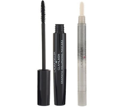 Laura Geller Glamour Eyes 2 Pc Set includes: GlamLASH Dramaticv Volumizing Mascara & DazzleLASH Top Coat