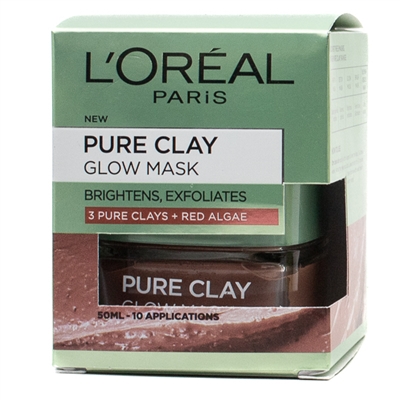 L'Oreal PURE CLAY LOW MASK, Brightenss, Exfoliates, 3 Pure Clays + Red Algae  1.7oz