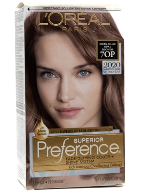 L'Oreal SUPERIOR PREFERENCE Fade Defying Color + Shine System  70P Dark Lilac Opal Blonde,  1 Application