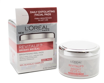 L'Oreal Revitalift Bright Reveal Brightening Peel Pads, Peels Away Dull Tones, Reveals Brighter Skin, Reduces Wrinkles  30 Pre-Soaked Pads