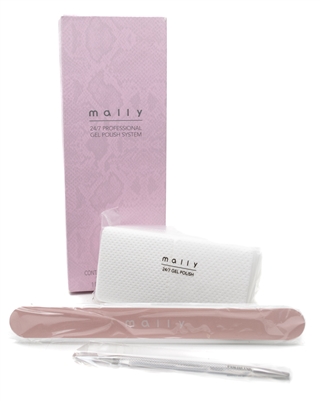 mally 24/7 Professional GEL POLISH SYSTEM Accessories Kit: 100 Lint Free Wipes, Cuticle Tool, Double Sided Nail File