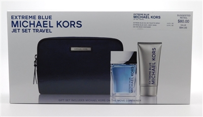 Michael Kors Extreme Blue set: Eau de Toilette Spray 4 Oz, Hair & Body Wash 2.5 Oz & On the Move Container