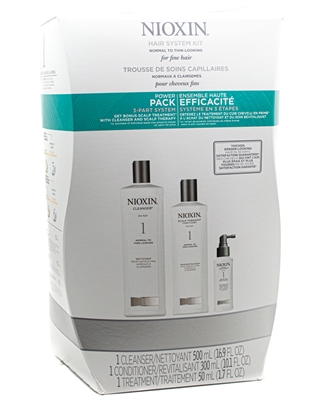 Nioxin 1 HAIR SYSTEM KIT for Fine Hair:  Cleanser 16.9 fl oz, Conditioner 10.1 fl oz, Treatment  1.7 fl oz