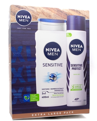 Nivea Men SHAVE DUO XL Sensitive Shower Gel 400ml and Sensitive Protect Anti Perspirant 200ml