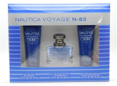 Nautica Voyage N-83 Set: Eau de Toilette 1 Oz, Shower Gel 2.5 Oz & After Shave Balm 2.5 Oz