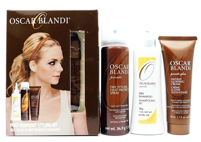 Oscar Blandi Post Workout Styling Kit: Dry Styling Heat Protect Spray 1.3 Oz., Instant Glossing Cream 1.7 Fl Oz., Dry Shampoo 1 Oz.