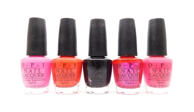 OPI Nail Lacquer 5 Color Set: Shorts Story, Red Lights Ahead...Where?, Lady in Black, Pompeii Purple, Strawberry Margarita (each .5 Fl Oz.)