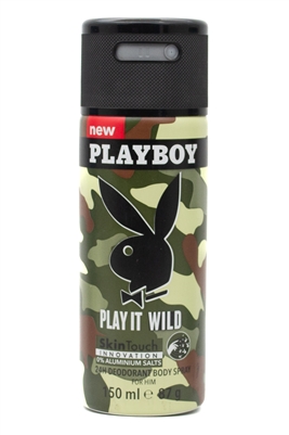 Playboy PLAY IT WILD 24H Deodorant Body Spray for Him, Skin Touch Innovation 0% Aluminum Salts  150 ml