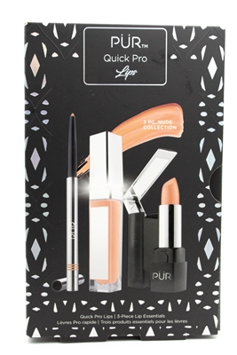 Pur Quick Pro 3-Piece Nude Lip Essentials Kit;  Birthday Suit Gloss .17oz, Stripped Lipstick .12oz, Naked Liner .01oz