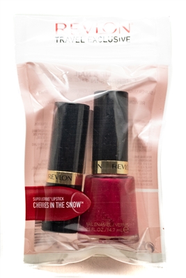 Revlon CHERRIES IN THE SNOW Travel Exclusive Super Lustrous Lipstick .15oz and Nail Enamel .5 fl oz