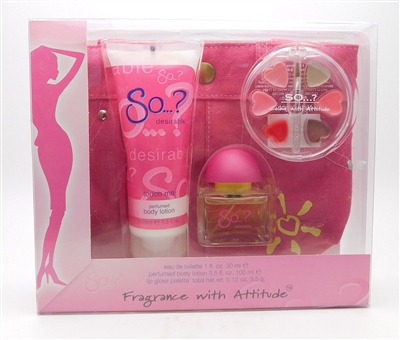 So...? Desirable Fragrance With Attitude Set: Eau De Toilette, Perfume Body lotion, Lip Gloss Palette