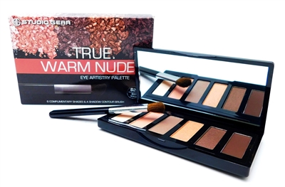 Studio Gear True Warm Nude Eye Artistry Palette: Sugar Sand, Pink Salt, Pebble, Glazed, Frosting, Singed (total .203 Oz.), Shadow Contour Brush