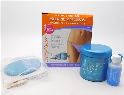 Sally Hansen Extra Strength Brazilian Bikini Waxing & Shaping Kit: Wax, Azulene Finishing Oil, Scissors, Mirror, 3 Spatulas