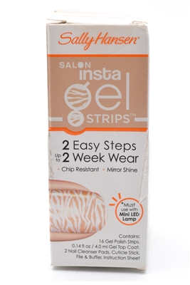 Sally Hansen Salon Insta Gel Strips 380 Faux Real; 16 Gel Polish Strips, Top Coat .14 Fl Oz., 2 Nail Cleanser Pads, Cuticle Stick, File & Buffer only for use with Mini LED lamp