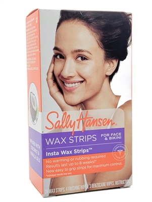 Sally Hansen INSTA WAX STRIPS for Face & Bikini: 24 Wax Strips, 4 Finishing Wipes, 3 Benzocain Wipes