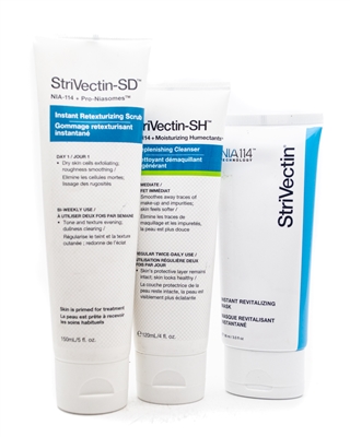 StriVectin 3 Pack; SD Instant Retexturizing Scrub 5 fl oz, SD Instant Retvitalizing Mask 3 fl oz, SH Replenishing Cleanser 4 fl oz, New, No Box