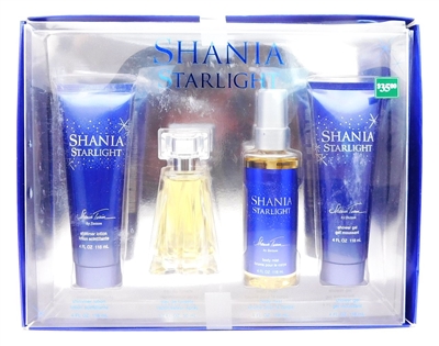 Shania Starlight by Shania Twain Set: Shimmer Lotion 4 Fl Oz., Eau De Toilette 1.7 Fl Oz., Body Mist 4 Fl Oz., Shower Gel 4 Fl Oz.