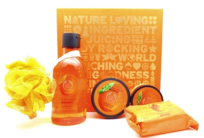 The Body Shop Mango Festive Picks: Shower Gel 8.4 Fl Oz., Body Butter 1.69 Oz., Exfoliating Sugar Body Scrub 1.7 Oz., Soap 3.5 Oz., Bath Lily