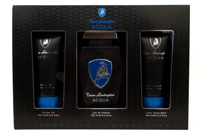 Tonino Lamborghini ACQUA Gift Set: Shower Gel 3.4 fl oz, Eau de Toilette 4.2 fl oz, After Shave Balm 3.4 fl oz
