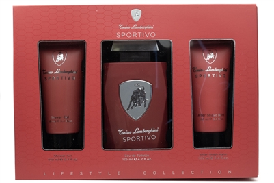 Tonino Lamborghini SPORTIVO Gift Set: Shower Gel  3.4 fl oz, Eau de Toilette  4.2 fl oz, After Shave Balm  3.4 fl oz