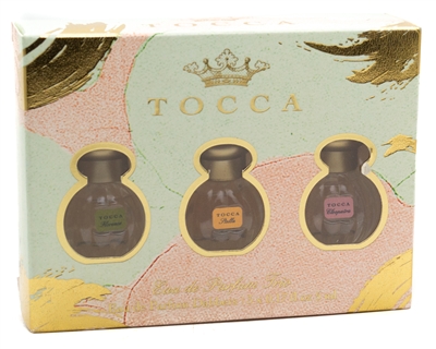 Tocca Eau de Parfum Trio: Florance (Bergamot, Pear, Gardenia, Blond Woods), Stella ( Blood Orange, Freesia, Spicy Lily, Sandalwood), Cleopatra (Grapefruit, Jasmine, Patchouli, Vanilla Musk)  3 x .17 fl oz each