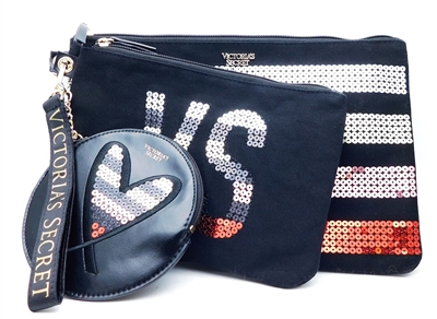Victoria's Secret 3 Piece Black and Sequin Bags with Zippers